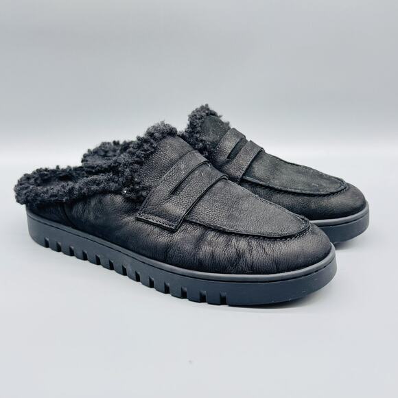 Vionic Shoes Womens 9 Black Faux Fur Uptown Mule Loafer Slip On Clogs Slippers - Picture 2 of 10